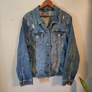 Torrid Jacket Womens 2 Blue Denim Trucker Distressed ‎ Stretch Light Wash